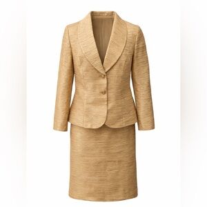 Natasia NY Textured Metallic Gold Color Jacket and Skirt Set. Size:18 GORGEOUS!